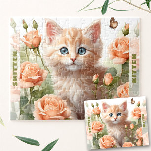Schattigee Kitten Kat Roos Bloemen Zomer Custom Na Legpuzzel