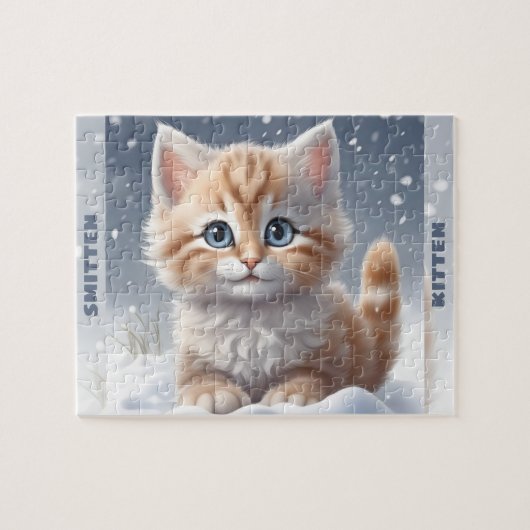 Schattigee Kitten Kat Winter Sneeuw Custom Name Legpuzzel (Horizontaal)