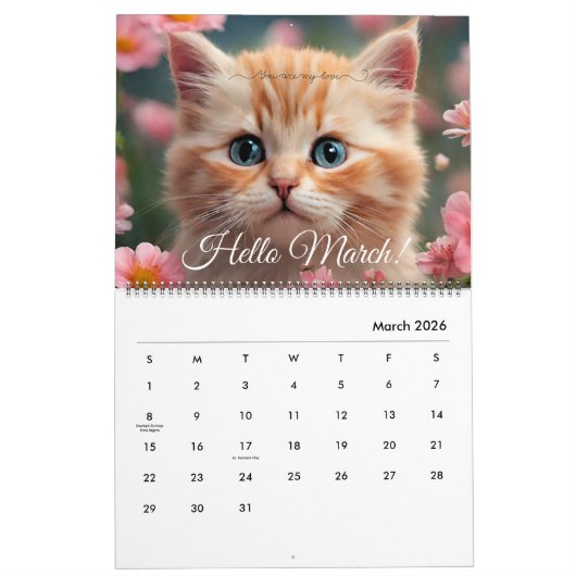 Schattigee Kitten Kattenbloem Dagelijks Maandelijk Kalender (Mar 2026)