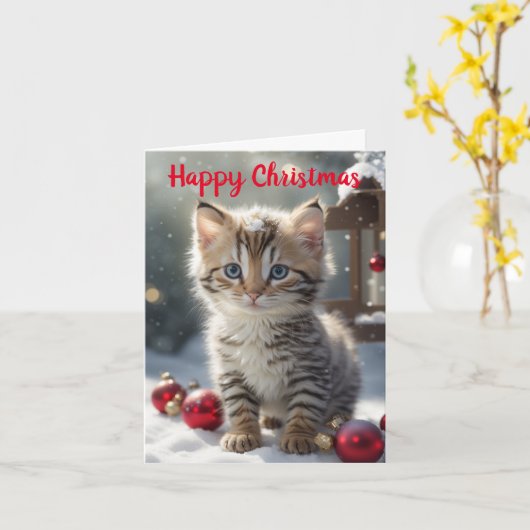 Schattigee Kitten Kerst Kaart (Gele Bloem)