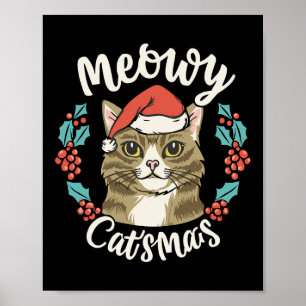 Schattigee Kitten Kerstman Hat Meowy Catmas Mannen Poster