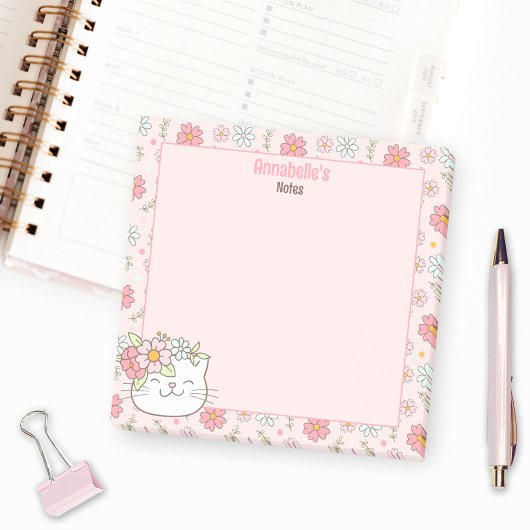 Schattigee Kitten Kitty Cat Pink Girly Floral Naam Post-it® Notes