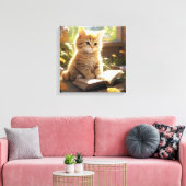 Schattigee kitten leest een boek canvas afdruk (Insitu (Woonkamer))