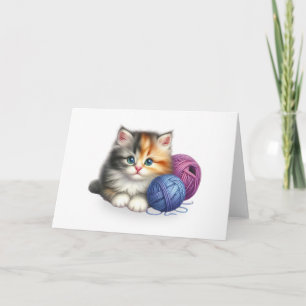 Schattigee kitten met bolletjes garen leeg Wenskaa Kaart