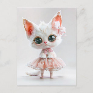 Schattigee kitten met grote ogen in roze jurk feestdagenkaart