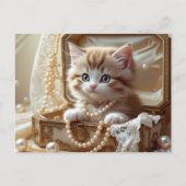 Schattigee kitten met parels in een juwelendoos briefkaart (Voorkant)
