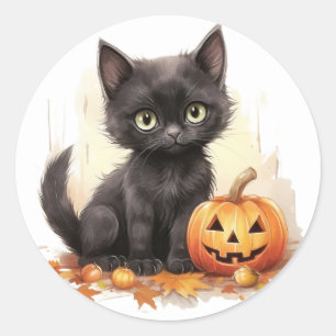 Schattigee kitten met pompoen Halloween Stickers