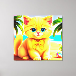 Schattigee kitten op het strand canvas afdruk