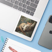 Schattigee kitten slapen in een boom  sticker (Laptop met iPhone)