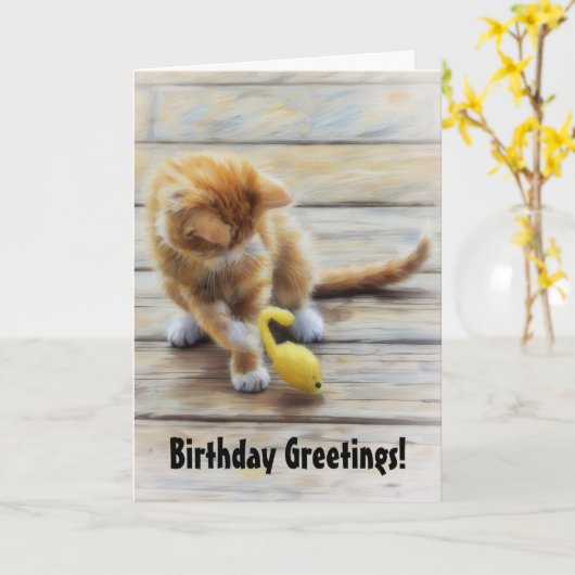 Schattigee Kitten Spelen Leuke Verjaardag Kaart (Gele Bloem)