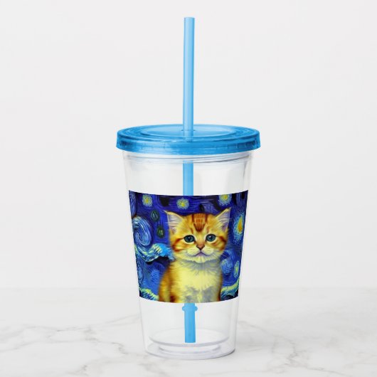 Schattigee kitten Sterrennacht Van Gogh Acryl Drinkbeker (Voorkant)