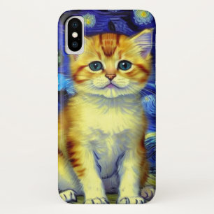 Schattigee kitten Sterrennacht Van Gogh iPhone X Hoesje