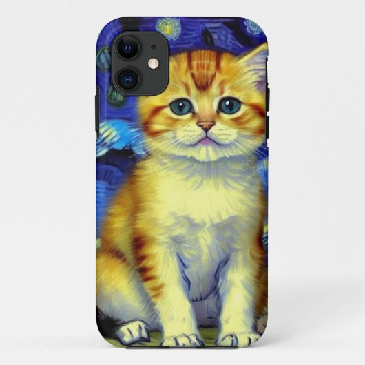 Schattigee kitten Sterrennacht Van Gogh Case-Mate iPhone Case (Achterkant)