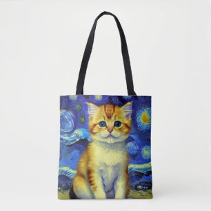 Schattigee kitten Sterrennacht Van Gogh Draagtas
