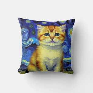 Schattigee kitten Sterrennacht Van Gogh Kussen