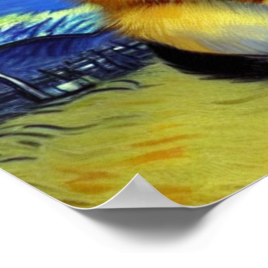 Schattigee kitten Sterrennacht Van Gogh Poster (Hoek)