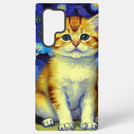 Schattigee kitten Sterrennacht Van Gogh Samsung Galaxy Hoesje (Achterkant)