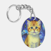 Schattigee kitten Sterrennacht Van Gogh Sleutelhanger (Voorkant Links)