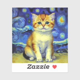Schattigee kitten Sterrennacht Van Gogh Sticker