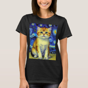 Schattigee kitten Sterrennacht Van Gogh T-shirt