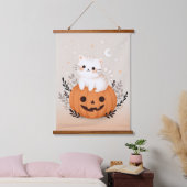 Schattigee kitten zittend op pompoen moderne Hallo Hangend Wandkleed (Slaapkamer)