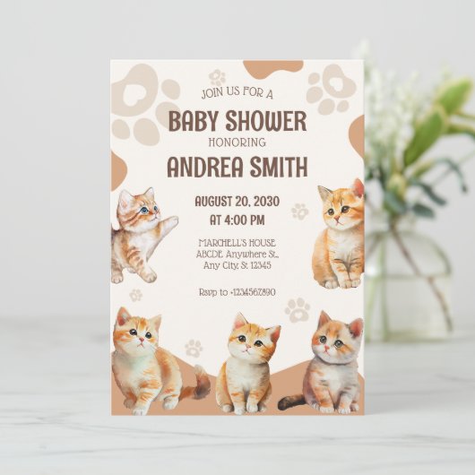 Schattigee kittens baby shower Uitnodiging (Staand voorkant)