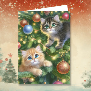 Schattigee Kittens in de kerstboom Feestdagen Kaart
