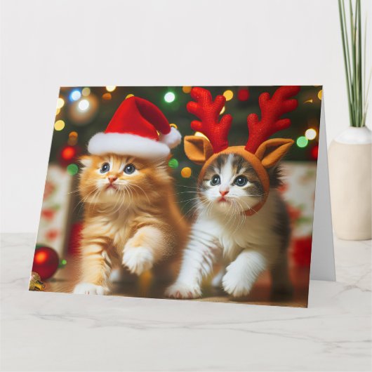 Schattigee kittens met Sinterklaas en rendieren pe Bedankkaart (Voorkant)