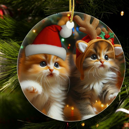 Schattigee kittens met Sinterklaas en rendieren pe Keramisch Ornament