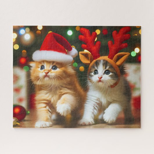 Schattigee kittens met Sinterklaas en rendieren pe Legpuzzel (Horizontaal)
