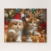 Schattigee kittens met Sinterklaas en rendieren pe Legpuzzel (Horizontaal)
