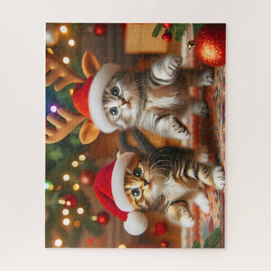 Schattigee kittens met Sinterklaas en rendieren pe Legpuzzel (Verticaal)