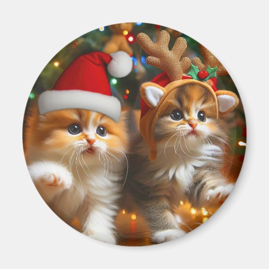 Schattigee kittens met Sinterklaas en rendieren pe Magneet (Voorkant)