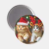 Schattigee kittens met Sinterklaas en rendieren pe Magneet (Voorkant / Achterkant)