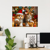 Schattigee kittens met Sinterklaas en rendieren pe Poster (Thuiskantoor)