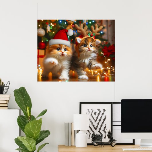 Schattigee kittens met Sinterklaas en rendieren pe Poster (Thuiskantoor)