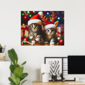 Schattigee kittens met Sinterklaas en rendieren pe Poster (Thuiskantoor)