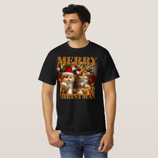 Schattigee kittens met Sinterklaas en rendieren pe T-shirt (Voorkant volledig)