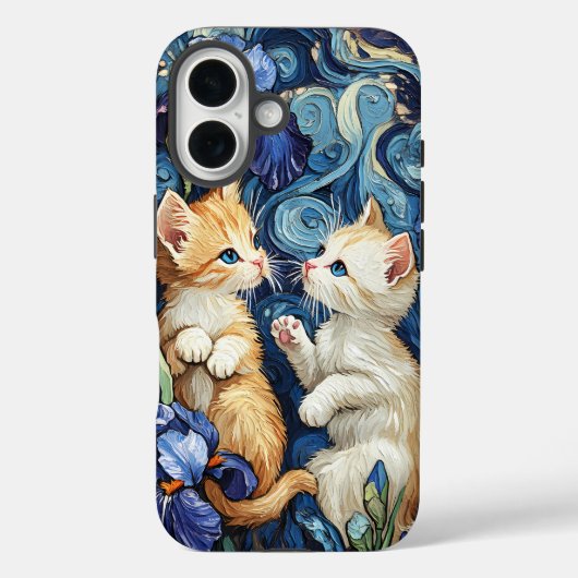 Schattigee Kittens Spelen in Van Gogh Irises Hoesj Case-Mate iPhone Case (Achterkant)