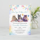 Schattigee Kitty Cat Baby shower Party Kaart (Staand voorkant)