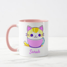 Schattigee Kitty Cat Kawaii Gepersonaliseerde naam Mok