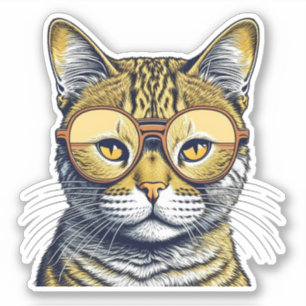 Schattigee kitty kat met bril sticker