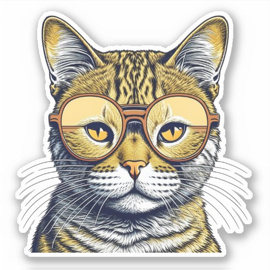 Schattigee kitty kat met bril sticker (Voorkant)