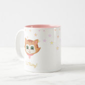 Schattigee kitty poes en sterren in pastelkleuren tweekleurige koffiemok (Voorkant links)
