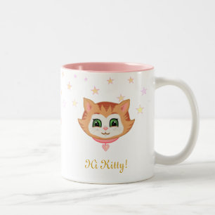 Schattigee kitty poes en sterren in pastelkleuren tweekleurige koffiemok