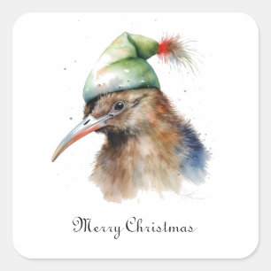 Schattigee Kiwi Bird in Christmas Elf Pet, op maat Vierkante Sticker