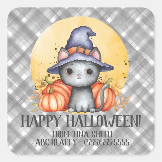 Schattigee klant Happy Halloween Vierkante Sticker (Voorkant)