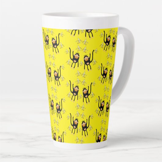 Schattigee kleine aap en bananen latte mok (Rechterhoek)