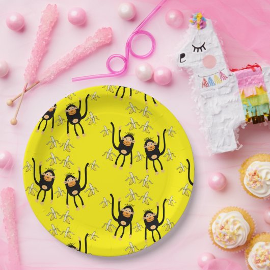 Schattigee kleine aap en bananen papieren bordje (Feest)