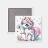 Schattigee kleine baby eenhoorn met regenboogharen magneet (Voorkant / Achterkant)
